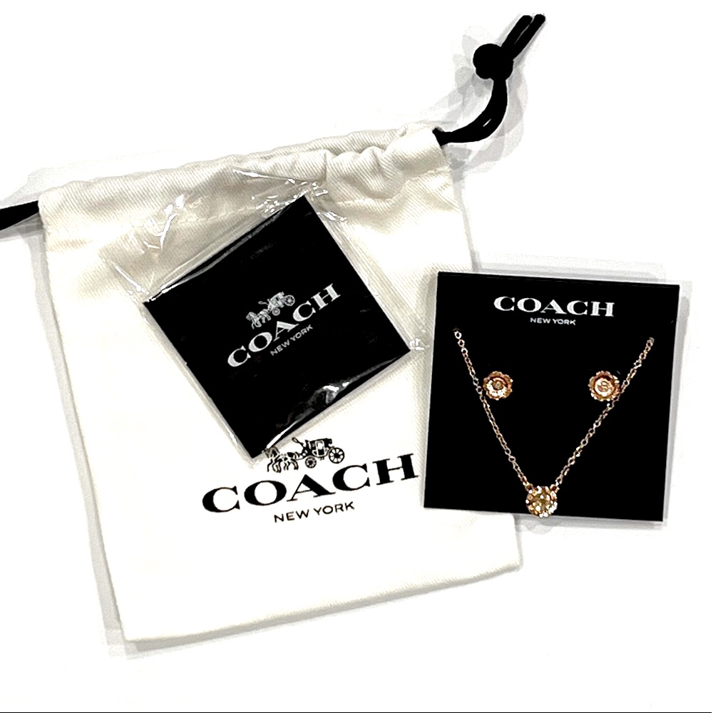 Coach Open Circle Necklace And Tea Rose Stud Earrings Nwt 60$